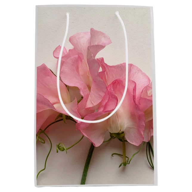 Sacola Para Presentes Média Ervilhas doces cor-de-rosa fecham (Frente)