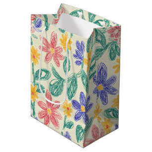 Sacola Para Presentes Média Esboço de Flor Silvestre Vintage (1)