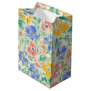 Sacola Para Presentes Média Esboço de Flor Silvestre Vintage (3)