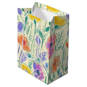 Sacola Para Presentes Média Esboço de Flor Silvestre Vintage (6)