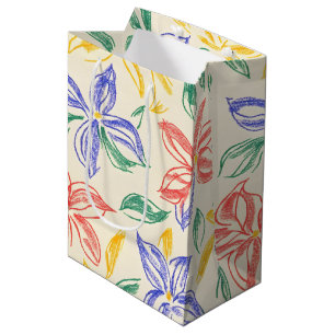 Sacola Para Presentes Média Esboço de Flor Silvestre Vintage (8)