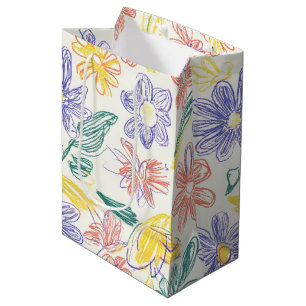 Sacola Para Presentes Média Esboço de Flor Silvestre Vintage (9)