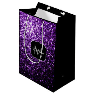 Sacola Para Presentes Média Escuro Roxo Brilhante brilhante brilha Monograma