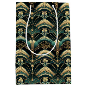 Sacola Para Presentes Média Esmeralda e Dourada arte deco Themed