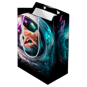 Sacola Para Presentes Média Espaço Engraçado Astronauta Gatinho Galáxia Univer