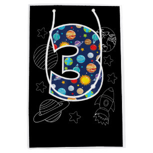 Sacola Para Presentes Média Espaço Exterior, 3 Anos, Garotos de aniversário de