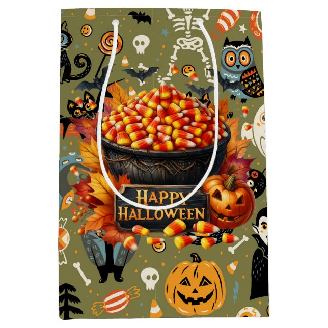 Sacola Para Presentes Média Espetacular Verde de Halloween (Frente)