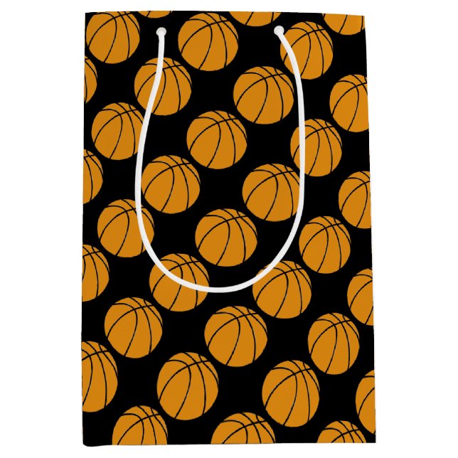 Sacola Para Presentes Média Esporte de basquete em preto (Frente)