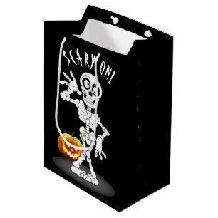 Sacola Para Presentes Média Esqueleto de Halloween em preto