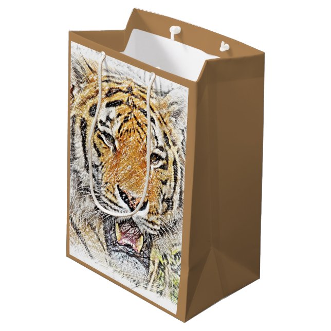 Sacola Para Presentes Média Esquema de Tigre Selvagem - Tema Safari (Verso inclinado)