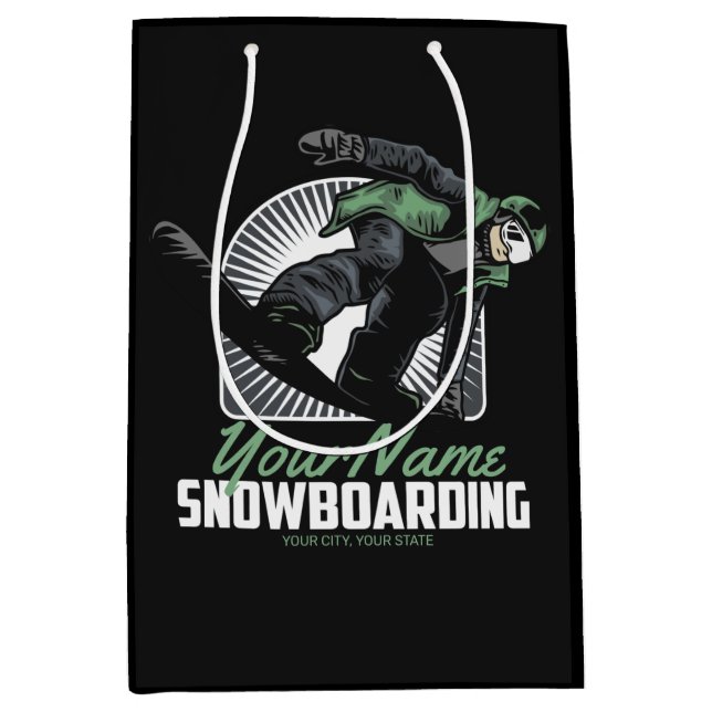 Sacola Para Presentes Média Esqui Aquático Personalizado Snow Boarder Shreddin (Frente)