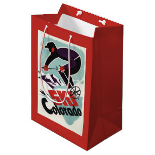 Sacola Para Presentes Média Esquiador preto e roxo vestido