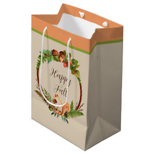 Sacola Para Presentes Média Esquilo de outono e natureza com texto personalizá