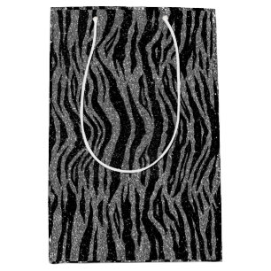 Sacola Para Presentes Média Estampa de Zebra Preto Cinza Prata Aniversário Par