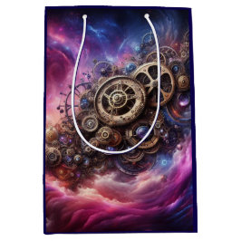 Sacola Para Presentes Média Estampunk Industrial Clocwork Purple e Pink