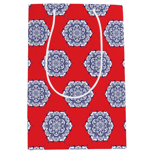 Sacola Para Presentes Média Estilo da China Azul com criaturas (Frente)