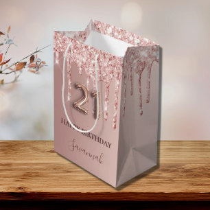 Sacola Para Presentes Média estilo de balão cor-de-rosa aniversário de 21 anos