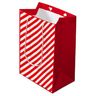 SACOLA PARA PRESENTES MÉDIA ESTILO DE CANA DE NATAL BRANCO VERMELHO