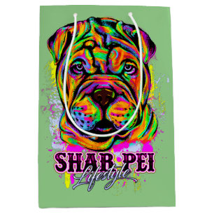 Sacola Para Presentes Média Estilo de Vida do Cão-Papoeira Shar Pei