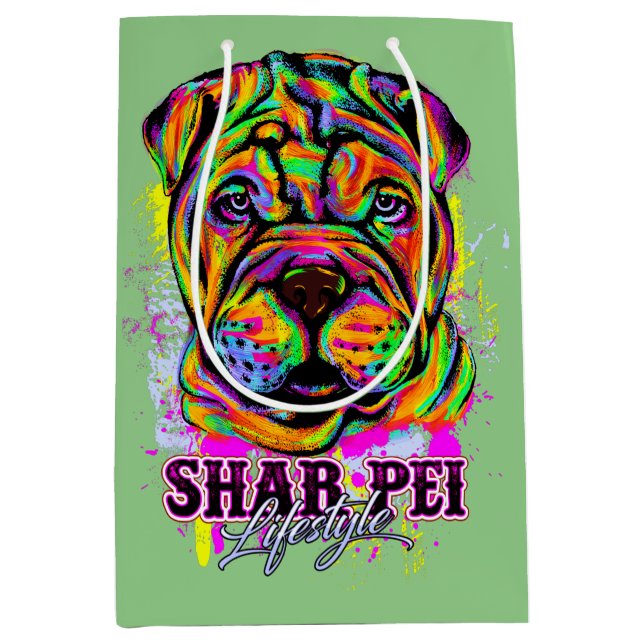 Sacola Para Presentes Média Estilo de Vida do Cão-Papoeira Shar Pei (Frente)