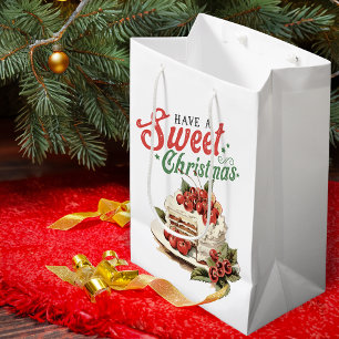 Sacola Para Presentes Média Estilo de Vintage tem um doce bolo de Natal