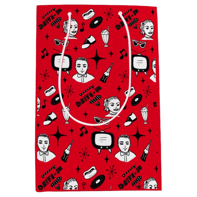 Sacola Para Presentes Média Estilo Nostálgico Retro 1950 (Frente)