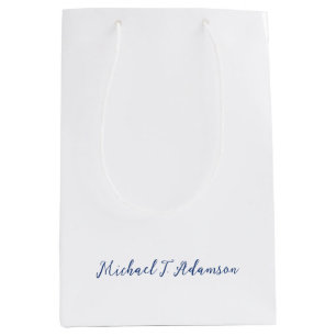 Sacola Para Presentes Média Estilo Retro Elegante Nome Simples Branco Caligraf