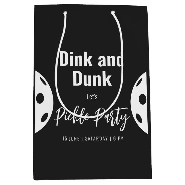 Sacola Para Presentes Média Estilo Retro Neon Black Themed Pickleball Birday (Frente)