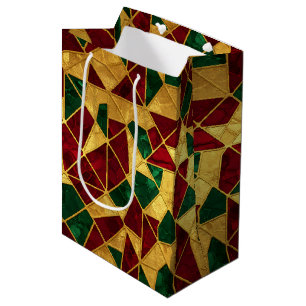 Sacola Para Presentes Média Estilo Vidro Colorido Natal Vermelho Verde Dourado