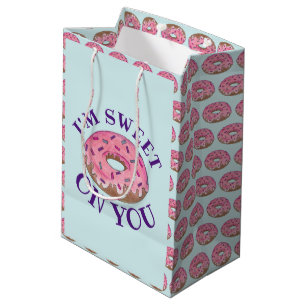 Sacola Para Presentes Média Estou doce em você Rosquinha rosa, amor de maluco
