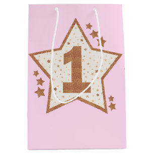 Sacola Para Presentes Média Estrela cor-de-rosa e Dourado do primeiro
