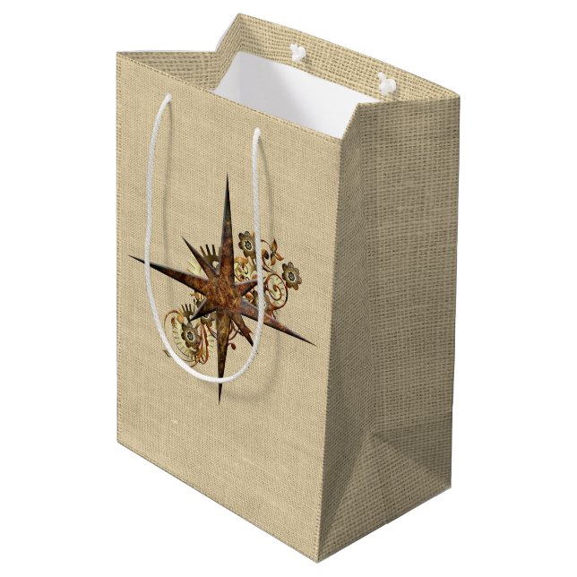 Sacola Para Presentes Média Estrela de Compass Russo Steampunk (Verso inclinado)