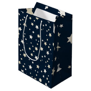 Sacola Para Presentes Média Estrelas Brancas Patrióticas em Azul Marinho