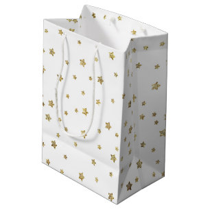 Sacola Para Presentes Média Estrelas Dourados
