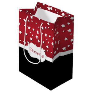 Sacola Para Presentes Média Estrelas em um Fundo Vermelho Elegante