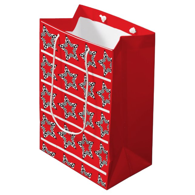 Sacola Para Presentes Média Estrelas festivas saco de presente vermelho (Frente inclinada)