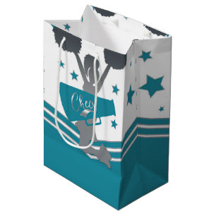 Sacola Para Presentes Média Estrelas Prateadas Brancas Turquesa Cheer Cheer-le