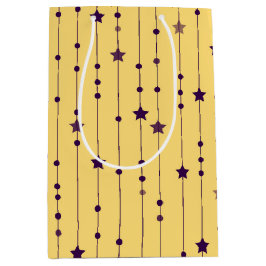 Sacola Para Presentes Média Estrelas Roxas Férias em Pop Art Amarelo