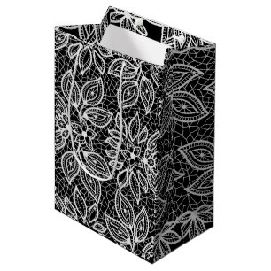 Sacola Para Presentes Média Eterno Lace Olhe Casado Preto e Branco