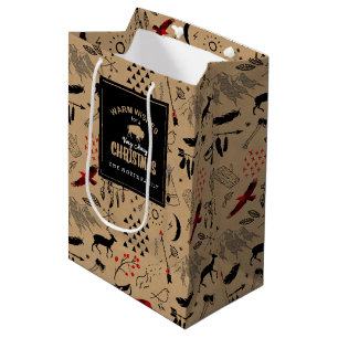 Sacola Para Presentes Média Etiqueta de Padrão de Aventuras de Buffalo Kraft/R