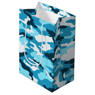Sacola Para Presentes Média Etiqueta de Presente Azul de Camuflagem