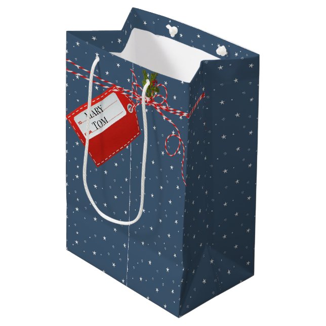 Sacola Para Presentes Média Etiqueta Red Gift Em Estrelas (Frente inclinada)