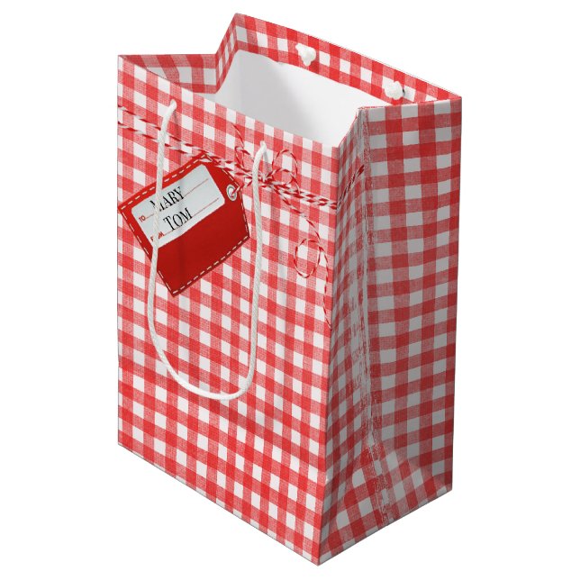 Sacola Para Presentes Média Etiqueta Red Gift Em Gingham (Frente inclinada)