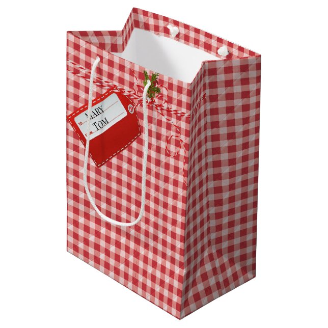 Sacola Para Presentes Média Etiqueta Red Gift Em Gingham (Frente inclinada)