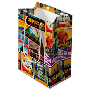 Sacola Para Presentes Média Etiquetas de viagens vintage