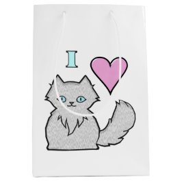 Sacola Para Presentes Média Eu Adoro Gatinhos Brancos Fluffy