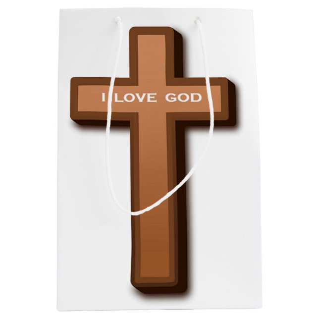 SACOLA PARA PRESENTES MÉDIA "EU AMO DEUS" CRUZADO (Frente)