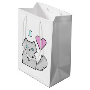 Sacola Para Presentes Média Eu amo gatinhos brancos macios