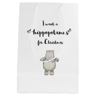 Sacola Para Presentes Média Eu quero um Hippopotamus para o Natal - saco do