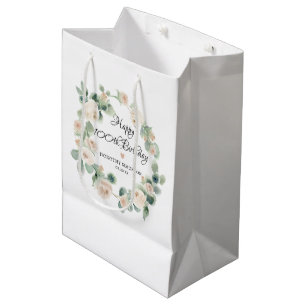 Sacola Para Presentes Média Eucalipto, 100. º Aniversário, Rosa Branca